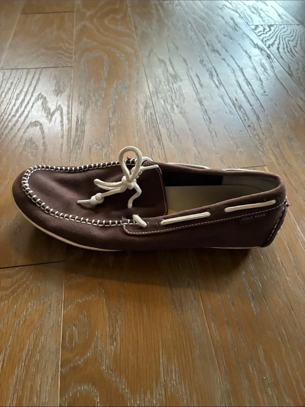 Cole Haan Brown Canvas Boat Shoes with White Laces
